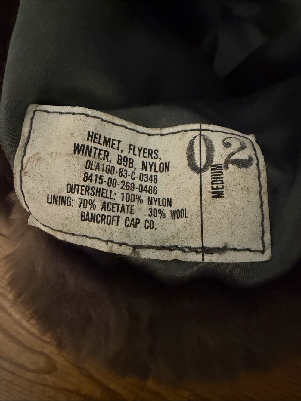 USAF B-9B Flyers Winter Helmet Bancroft Faux Fur Trapper Hat Olive Medium - Picture 12 of 12